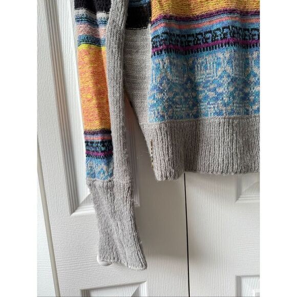 Free People Large This and That Stripe Multicolor Mix Print Knit Turtleneck Swea - Picture 6 of 8
